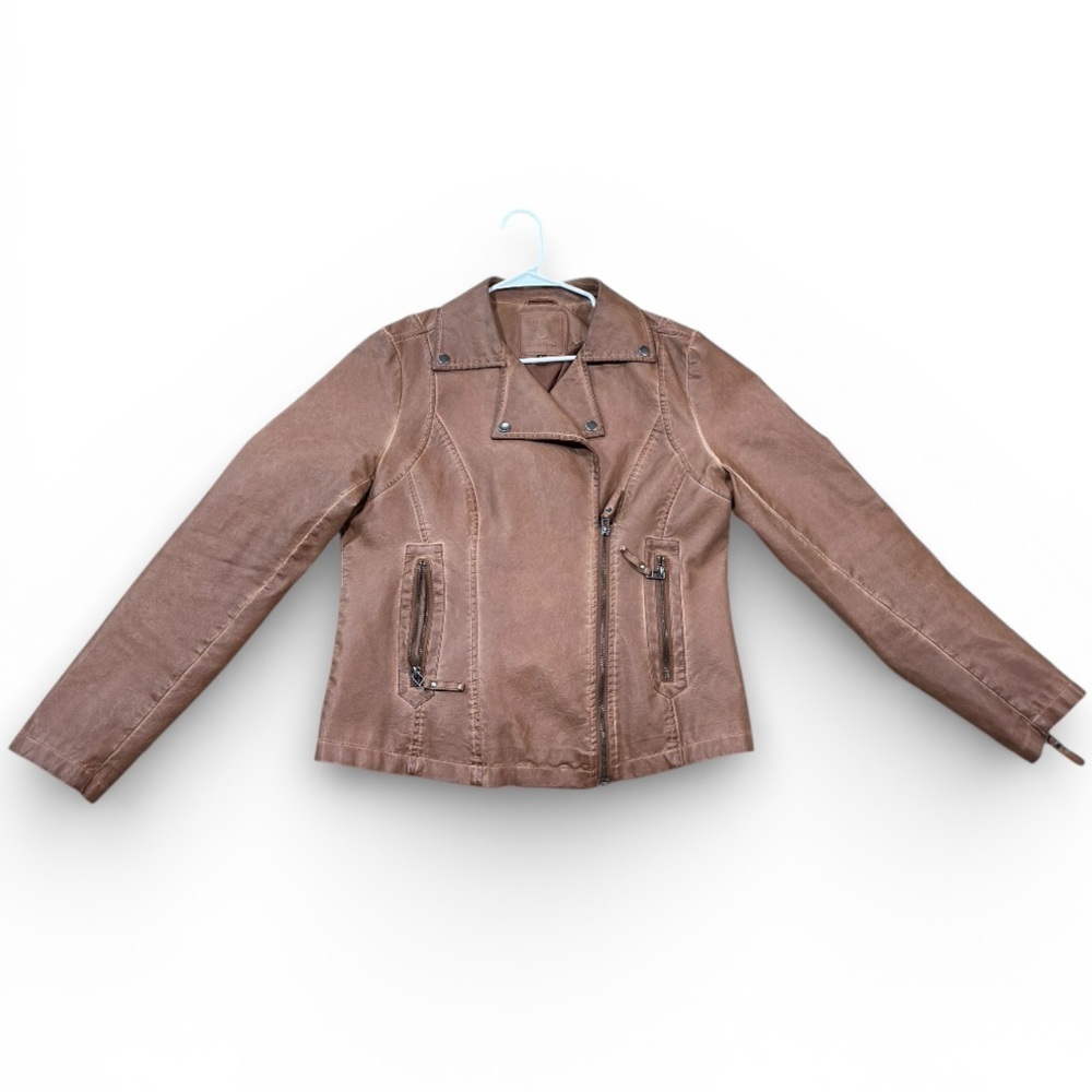 Max Studio Brown Faux Leather Moto Jacket Women’s Large